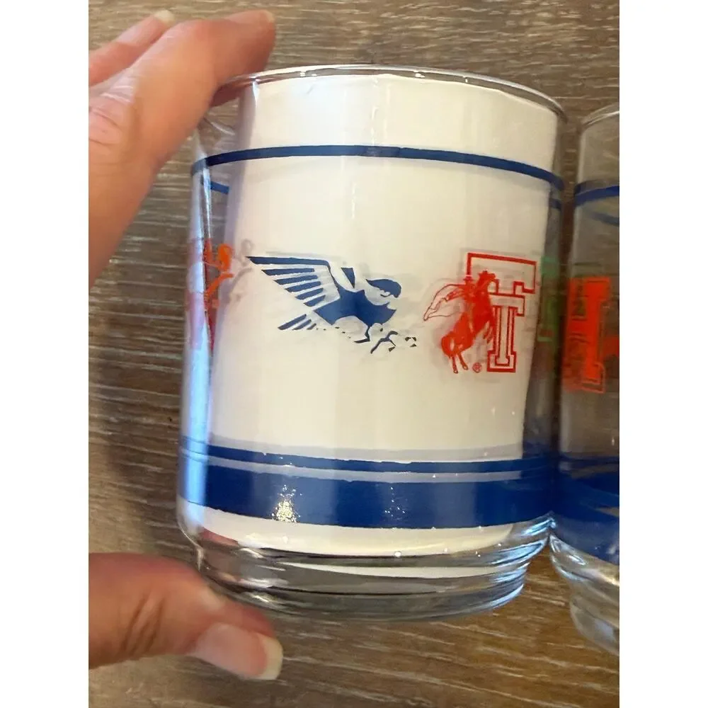 Vintage 1980's Southwest Conference SWC Football Team Logo Glasses Tumbler set 2
